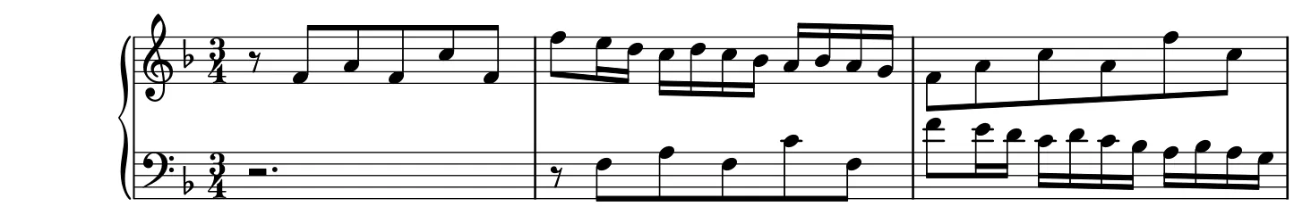 Début de la partition piano de l'Invention n° 8, gravure du Mutopia Project