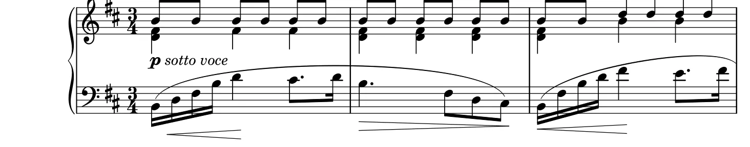 Début de la partition piano du Prélude op. 28 n° 6, gravure du Mutopia Project