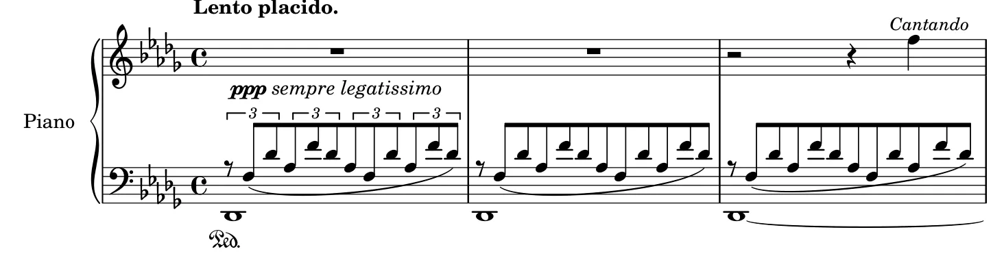 Début de la partition piano de la Consolation n° 3, gravure du Mutopia Project