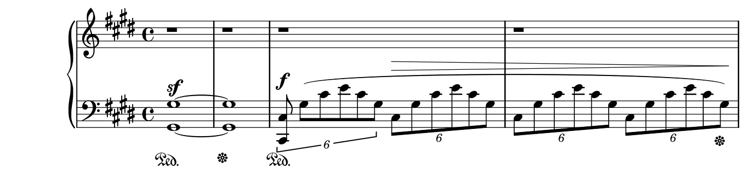 Début de la partition piano de la Fantaisie-Impromptu, gravure du Mutopia Project