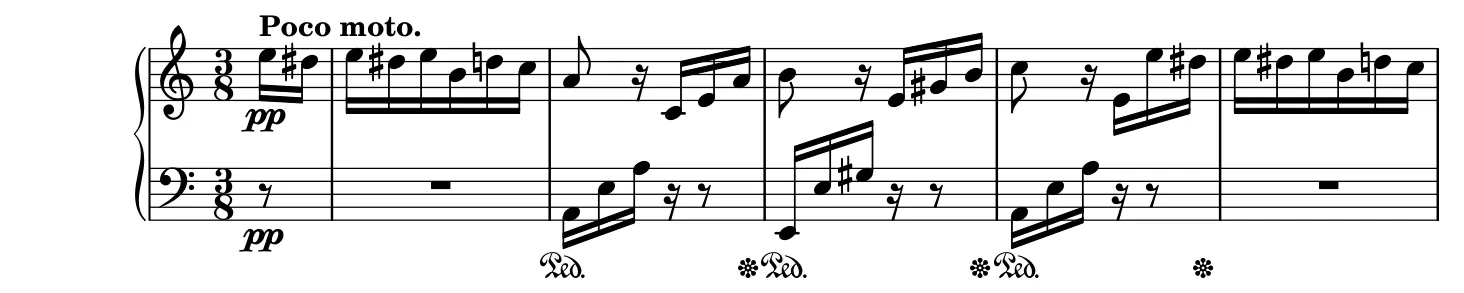 Début de la partition piano de la Lettre à Élise, gravure du Mutopia Project