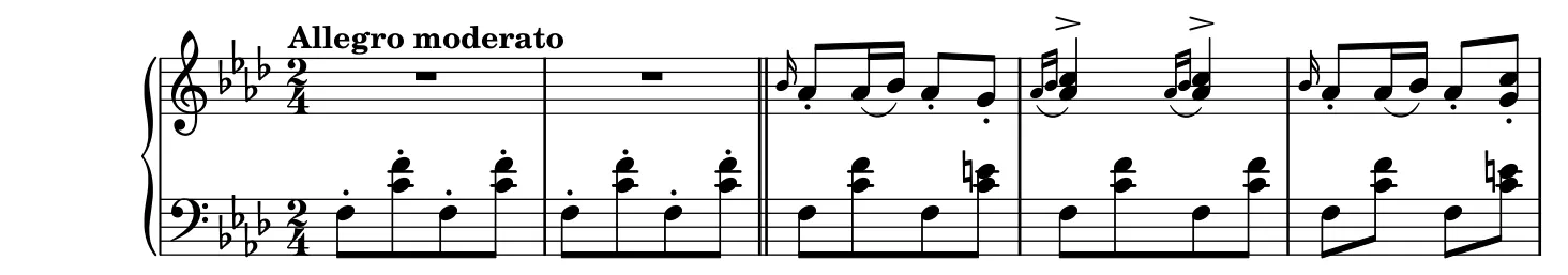 Début de la partition piano du Moment musical n° 3, gravure du Mutopia Project