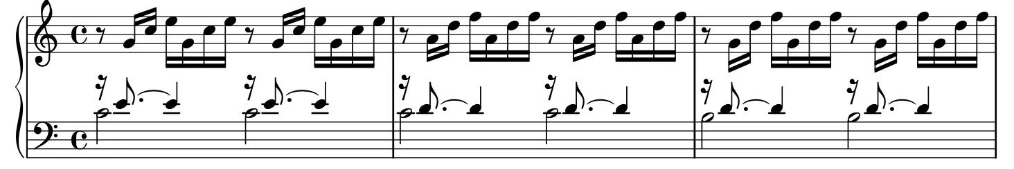 Début de la partition piano du Prélude en do majeur BWV 846, gravure du Mutopia Project