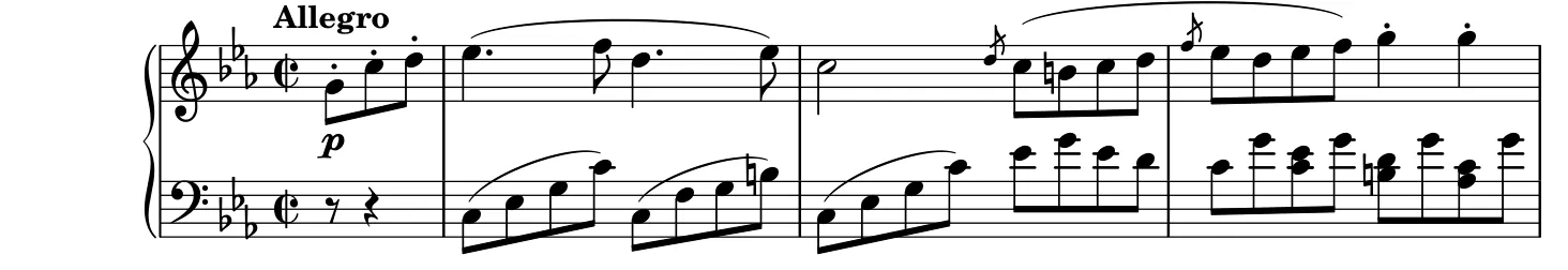 Beginning of the the Rondo of the Pathétique Sonata piano sheet music, engraved by the Mutopia Project