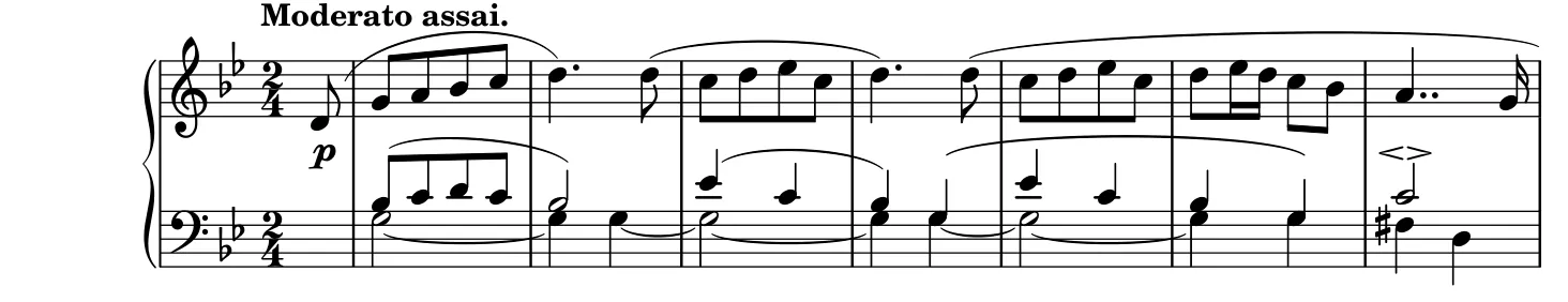 Début de la partition piano de la Vieille Chanson française, gravure du Mutopia Project